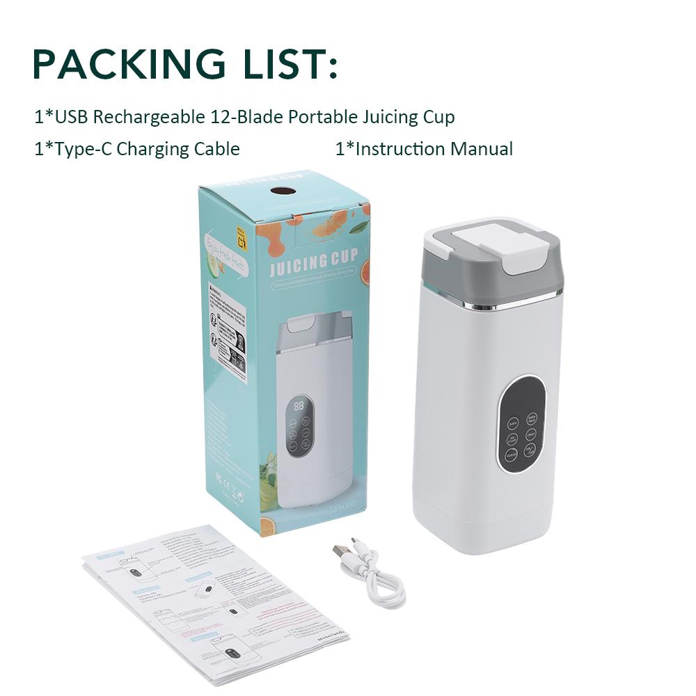 Portable 12 Blade Juicer USB Rechargeable Juicer 420ML Fruit Automatic Smoothie Blender 2 In 1 Blender Bottle Kitchen Tool