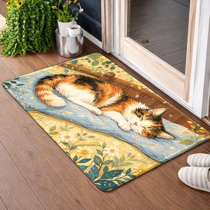 1Pcs Anti Fatigue Kitchen Rugs, Cute Calico Cat Print Waterproof Non-Slip Thick Cushioned Kitchen Mat Heavy Duty Comfort Standing Mat for Kitchen