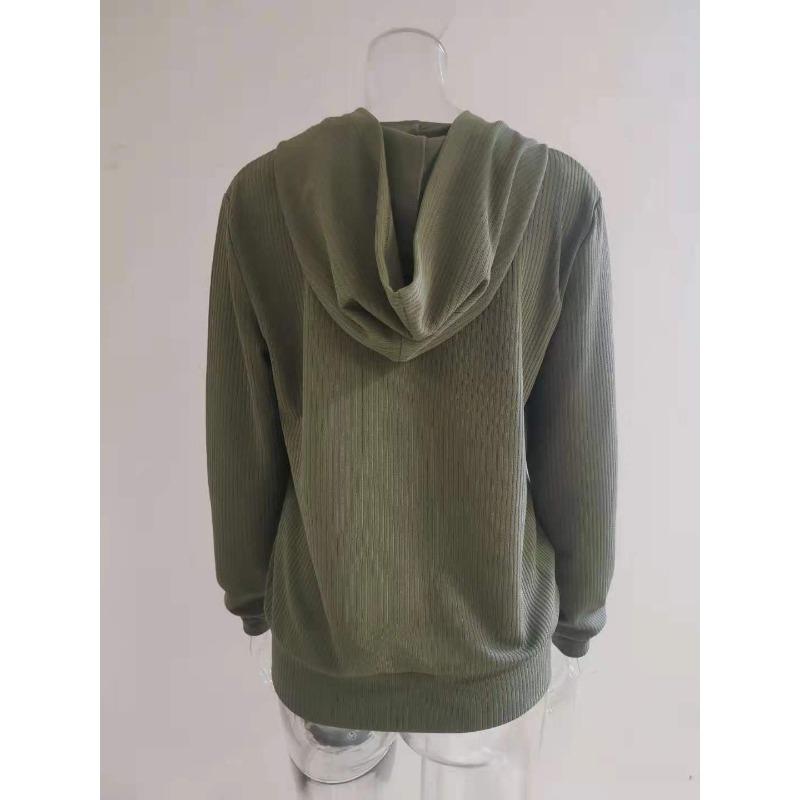 Women S Solid Color Hooded Zip Up Long Sleeve Loose Sweatshirt