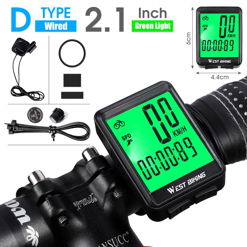 

WEST BIKING Cycling Speedometer Digital Large Screen Waterproof LCD Backlight Wireless and Wired Bike Odometer Bicycle Computer D Wired Green