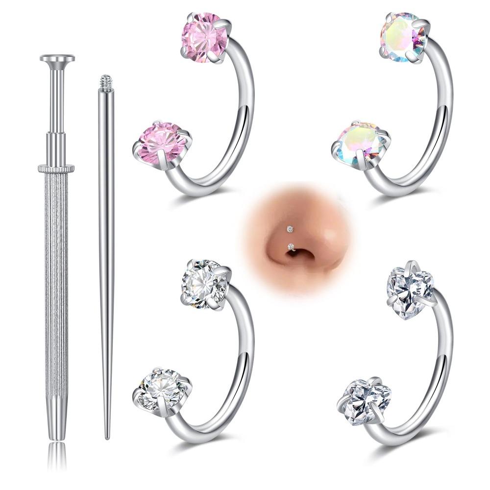 

6Pcs C-shaped Nose Rings Set Stainless Steel Zirconium Stones Earrings Horse Shoe Hypoallergenic Nose Hoops Women Jewelry