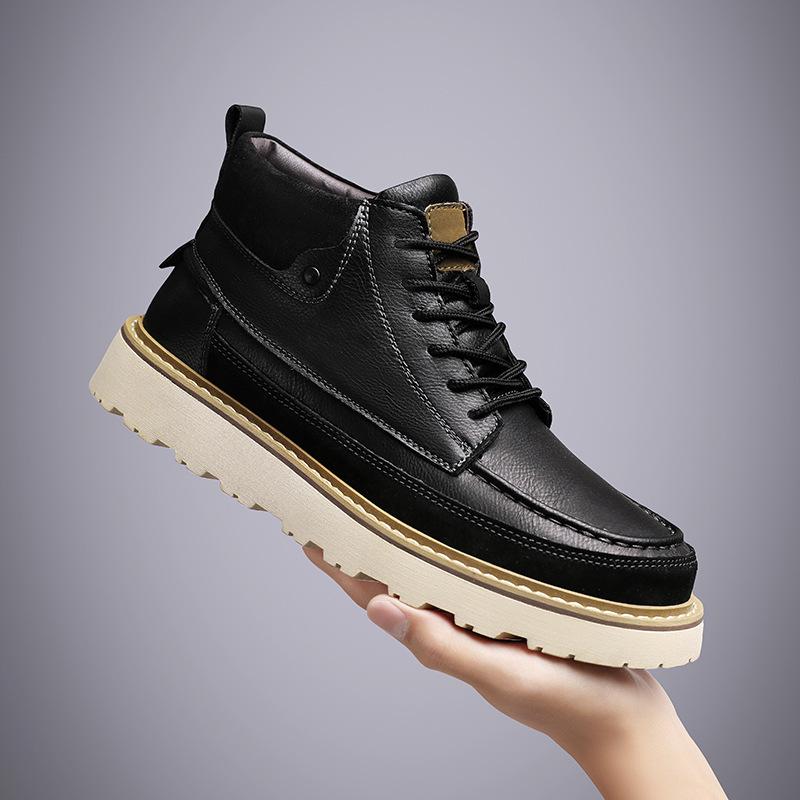 Men's Retro High-Top Leather Martin Boots - Winter Warmth, Thick Sole, Height Increasing, British Style for Autumn Trend.