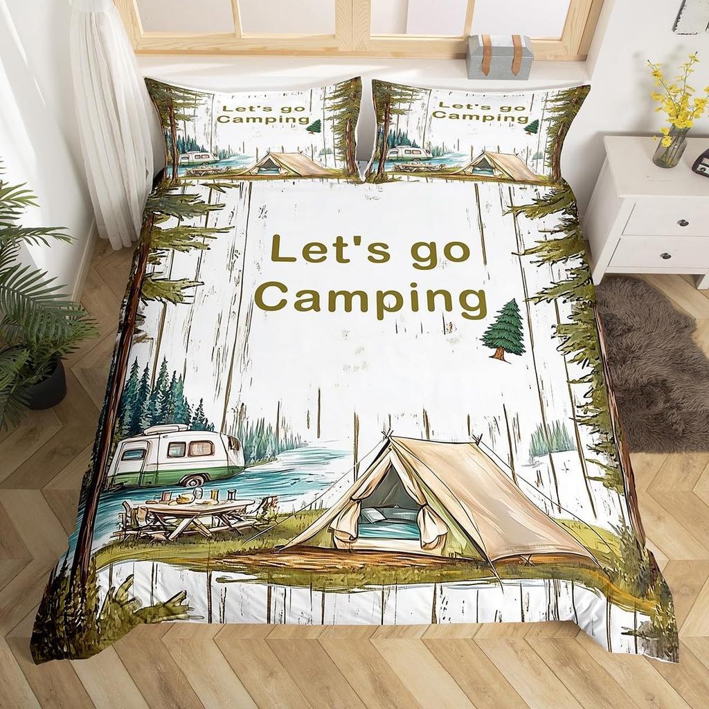 Camping Duvet Cover Set Full King Size Cartoon Rv Camping Car Bedding Set Camper Accessories For Travel Trailers Comforter Cover