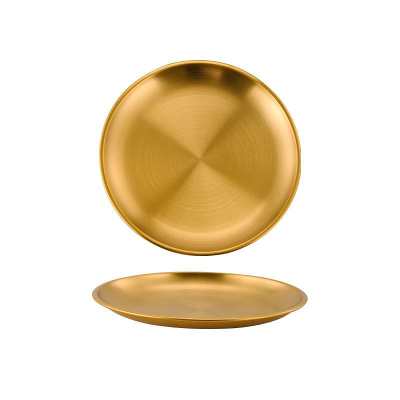 Korean Gold Stainless Steel Round Tray - Barbecue, Cafe, Fruit, Cake, and Dinner Plate