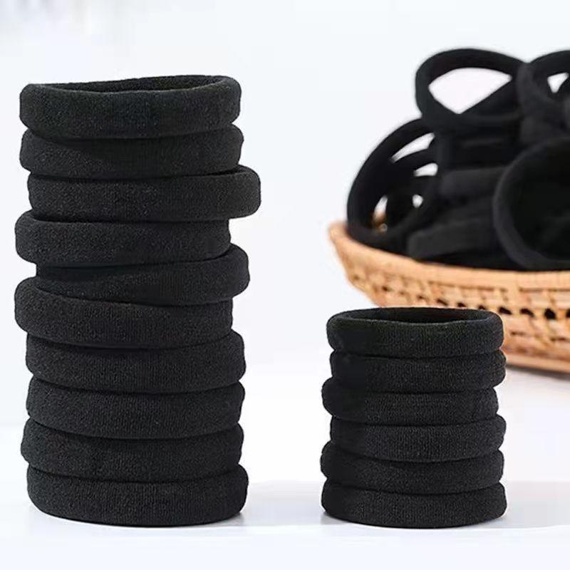100pcs Black Large Soft Nylon Hair Elastics Ties Rope For No Damage Ponytail Holder Women Leagues Accessories