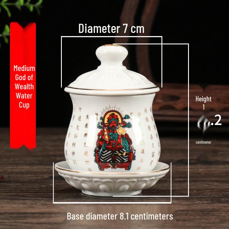 Coppa per Acqua per Altare Buddista in Ceramica di Loto con Mantra della Grande Compassione - Tazza per Offerte a Guanyin