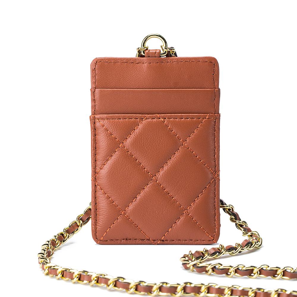 

Sheepskin Mini ID Bag Rhombus Neck Chain Card Bag Women s Fashion Simple Work Permit Cover Ultra-thin Card Cover