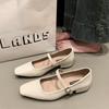 Mary Jane Shoes Women's Spring New Spell Silver Square Head Thick Heel Light Mouth Single Shoes Versatile High Heels Women