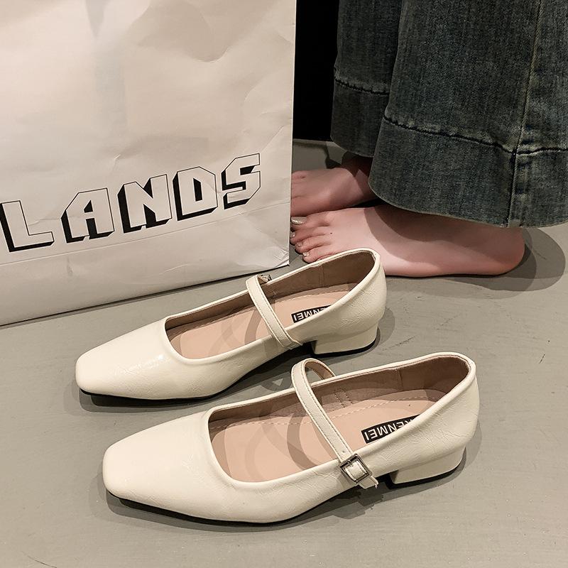 Mary Jane Shoes Women's Spring New Spell Silver Square Head Thick Heel Light Mouth Single Shoes Versatile High Heels Women