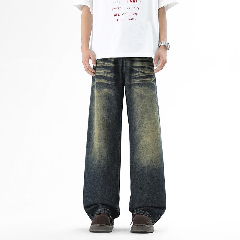 Retro Wash Blue Jeans Men's Spring and Summer New Loose Straight Wide-leg Pants Casual Versatile Sports Pants