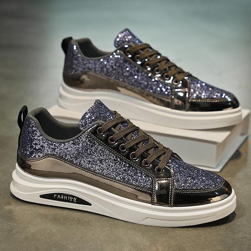 Modische Herren Sneaker Luxus Glitzer Herren Mode Rutschfeste Freizeitschuhe Hohe Qualität Mode Skateborad Vulkanisiert Spiegelnd Trend Board