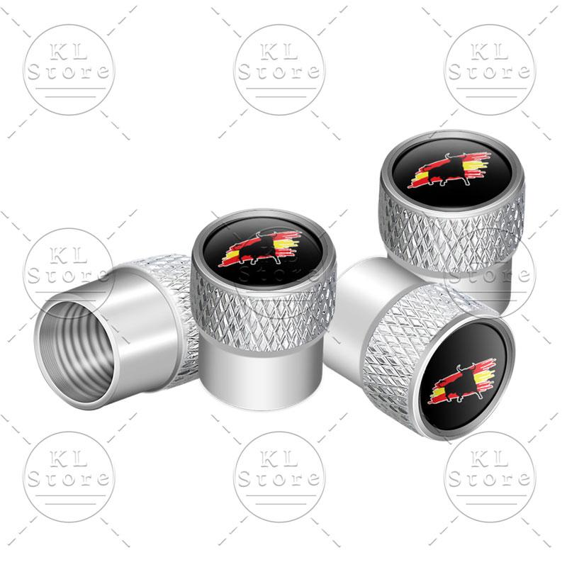 Creative 4Pcs Spain Flag Symbol Emblem Car Wheel Tire Air Valve Cap Stem Covers For Car Bicycle Motorcycle Universal Accessories
