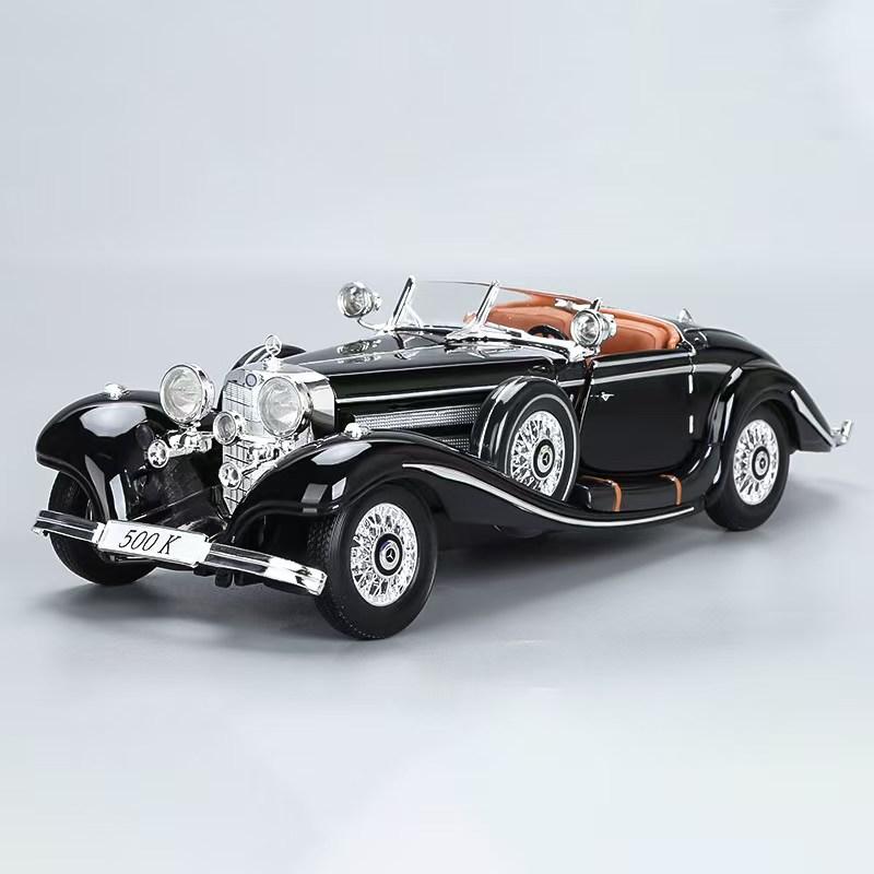 

1:18 1936 Mercedes Benz 500K Classic Vintage Vehicle Alloy Metal Diecast Car Model Sound and Light Collection Hobby Gift For Boy чорний