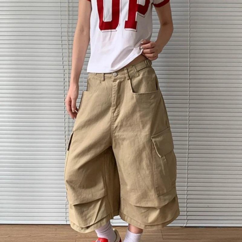 FlowStreet American Vintage Y2k 2000s Cargo Pants Women Harajuku Oversized Baggy Summer Shorts Trousers Streetwear Khaki Jean Capris
