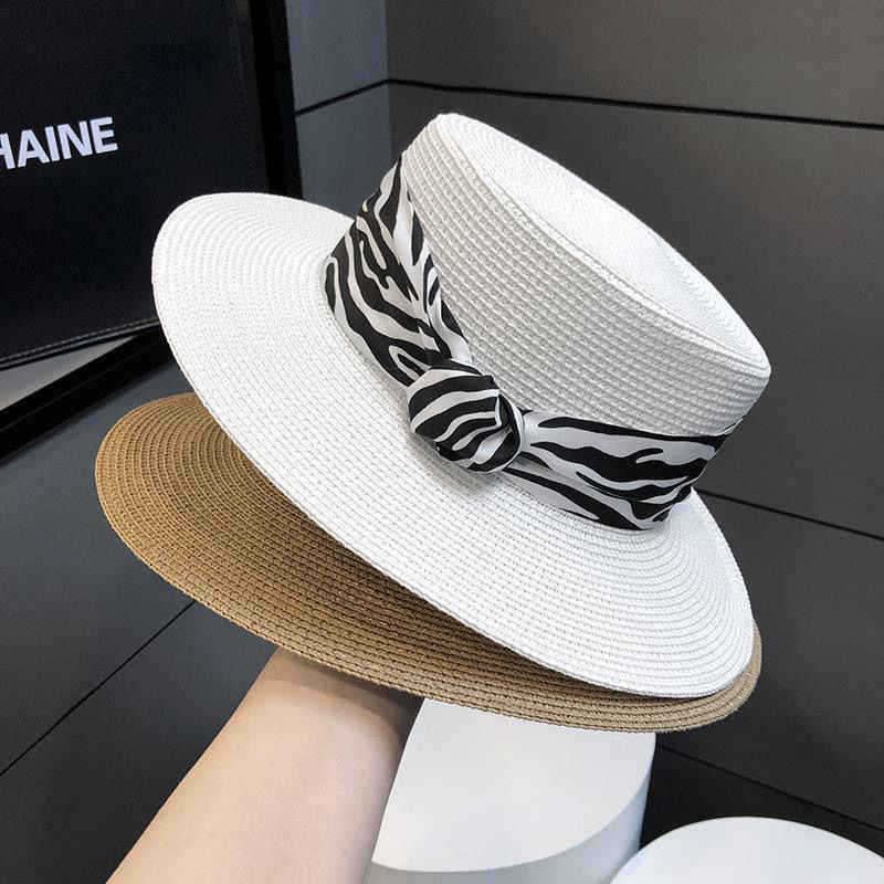 New Beach Hat Children Summer Sunscreen Sunshade Strap Striped Flat Top Hat Seaside Travel Straw Hat