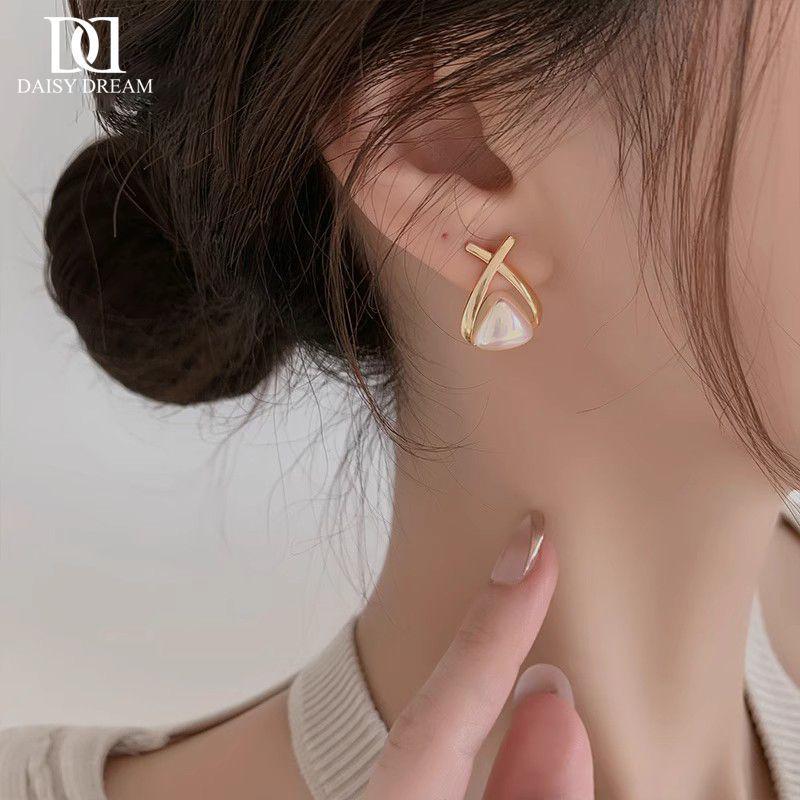 925 Silver Needle French Cross Earrings - Elegant High-End Studs
