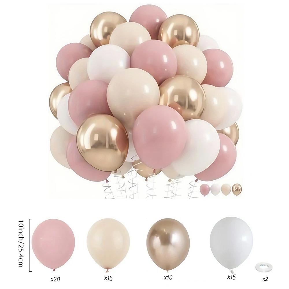 32/62pcs Macaron Pink Retro Sand White Balloons Champagne Golden Balloond Set Suitable For Wedding, Birthday Party Decoration