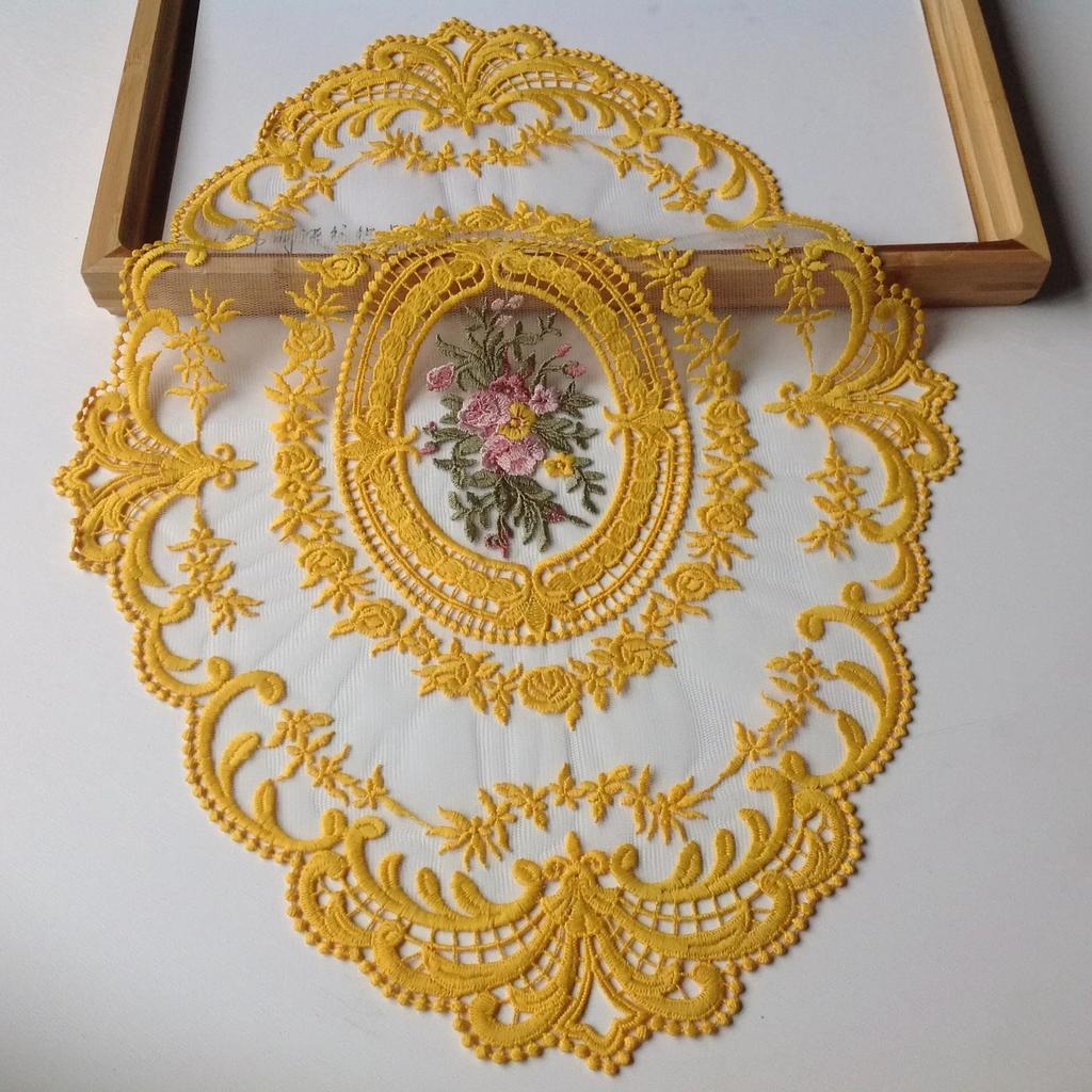 Latest Oval Lace Embroidery Table Place Mat Ins Christmas Pads Cloth Placemat Mug Coffee Tea Cup Coaster Doily Kitchen Table Decoration