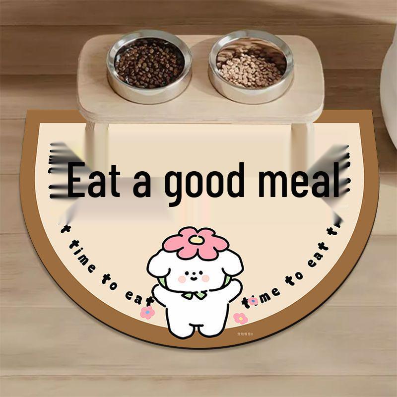 Cartoon Pet Placemat: Semi-Circle, Stain-Resistant, Quick-Drying, Non-Slip, Wear-Resistant, Diatomaceous Earth for Cats and Dogs.