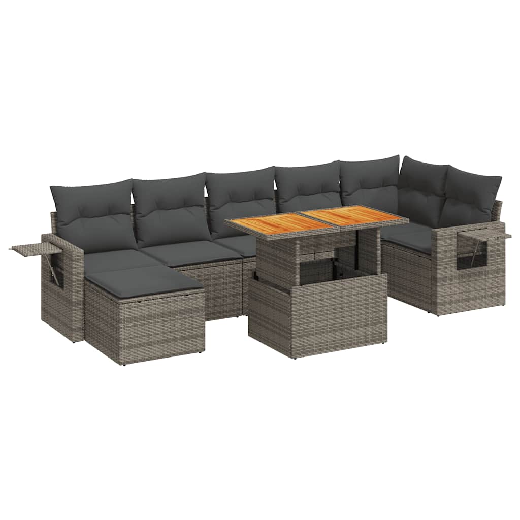 Vidaxl 8-Cz. Garden Furniture Set With Cushions, Grey, Poly Rattan
