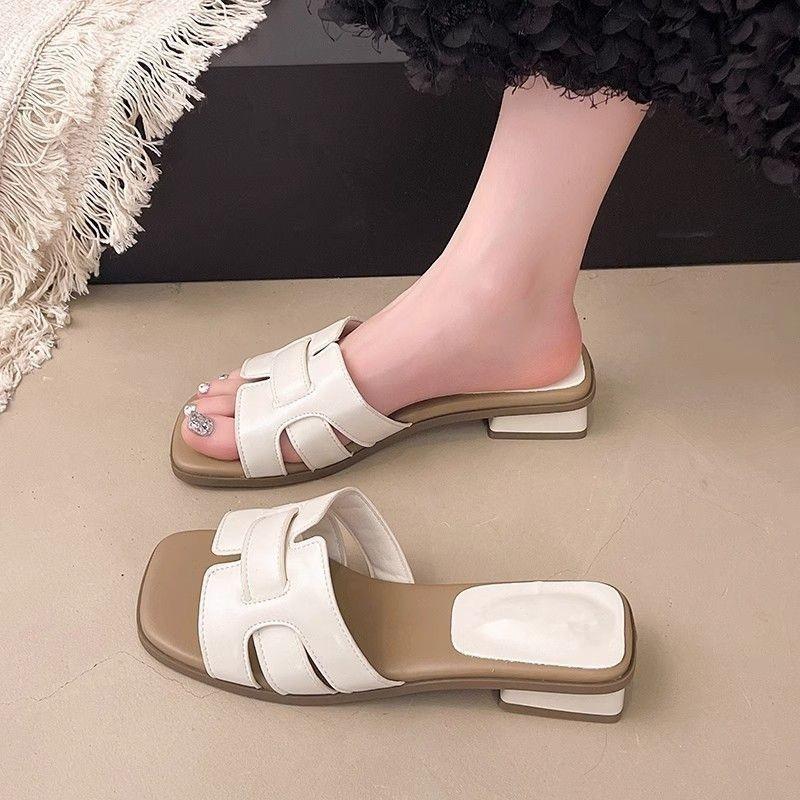 French Low-heeled Cool Slippers Women's Summer Wear 2025 New with Skirt Fairy Style Temperament Slope Heel Beach One-word Drag