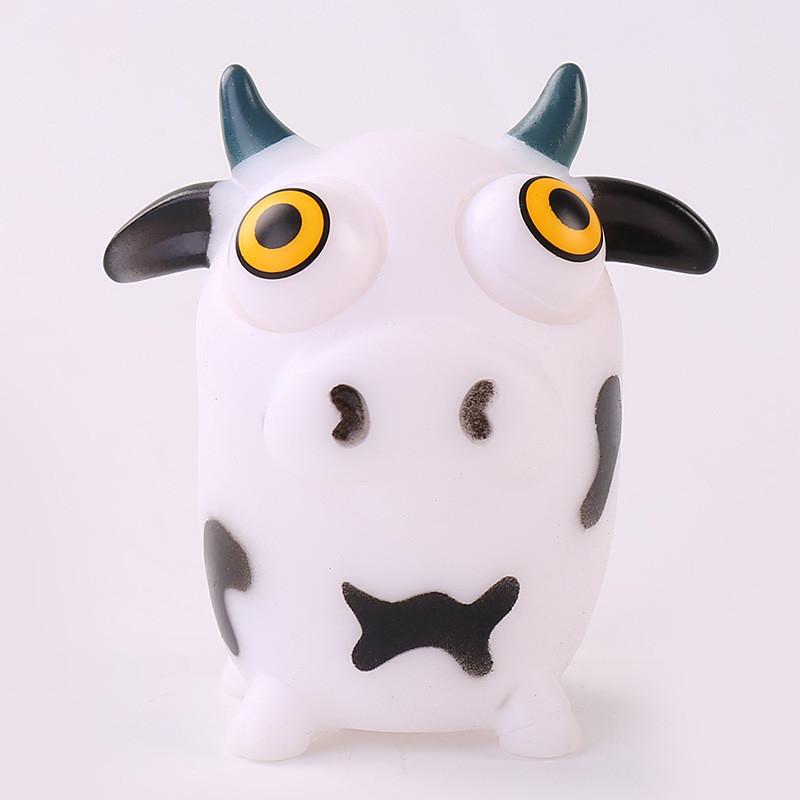 Soft White Cow Shaped Squeezing Toy Tpr Material Stress Relief Coordination Hand