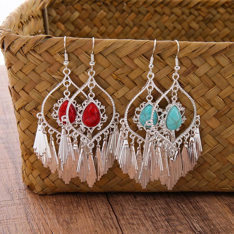 

Turquoise Tassel Miao Dong Ethnic Long Bohemian Earrings зелёный