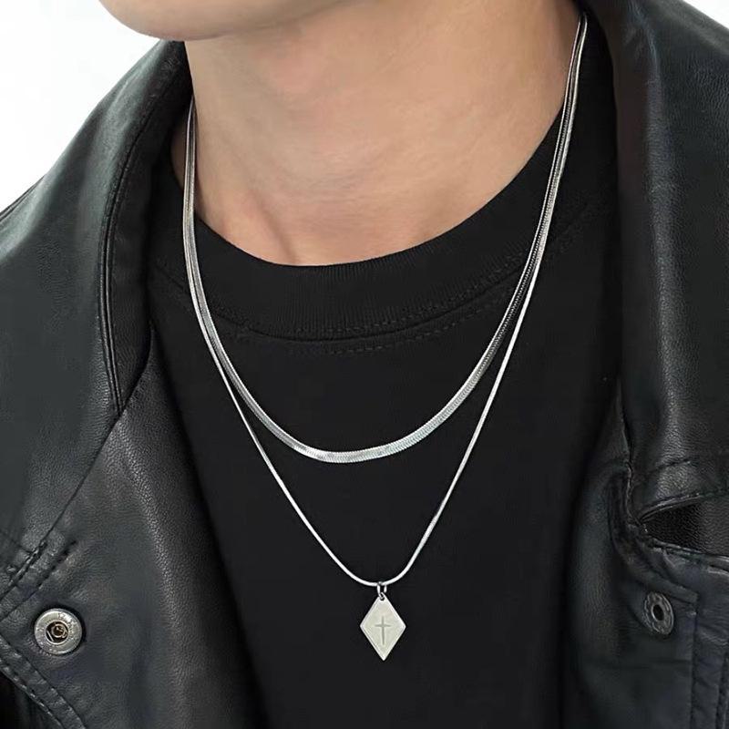 Men's Durable Titanium Steel Cuban Chain Necklace with Zircon Pendant
