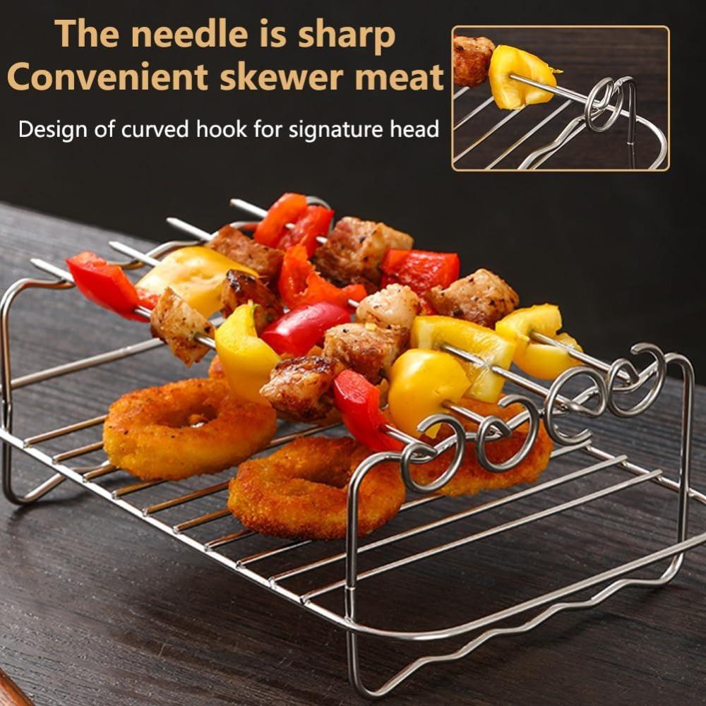 Stainless Steel Air Fryer Baking Rack Stackable Barbecue Mesh Pan Multipurpose Skewer Rack Home Air Fryer Rack Accessories