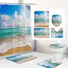 Seaside Scenic Beach Bath Curtain Sea Ocean Print Shower Curtains Bath Mat Set Polyester Waterproof Toilet Rugs Anti-Slip Carpet