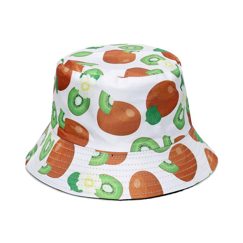 Unisex Vegetables Fruits Print Bucket Hats For Women Girls Summer Double-Sided Foldable Panama Sun Hat Fruit Bob Fisherman Caps