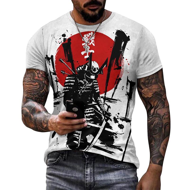Japan Samurai 3D Graphic T Shirts Men Women  Summer Casual  T Shirts Street Hip Hop  Harajuku Style Round Neck Short Sleeve Tops