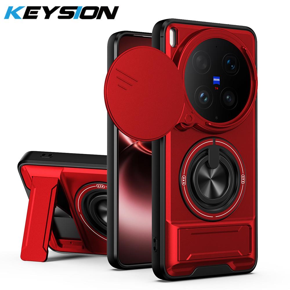 KEYSION Magnetic Phone Case for VIVO X300 Ultra 5G Slide Camera Lens Protection Upright Stand 360° Ring Shockproof Back Cover