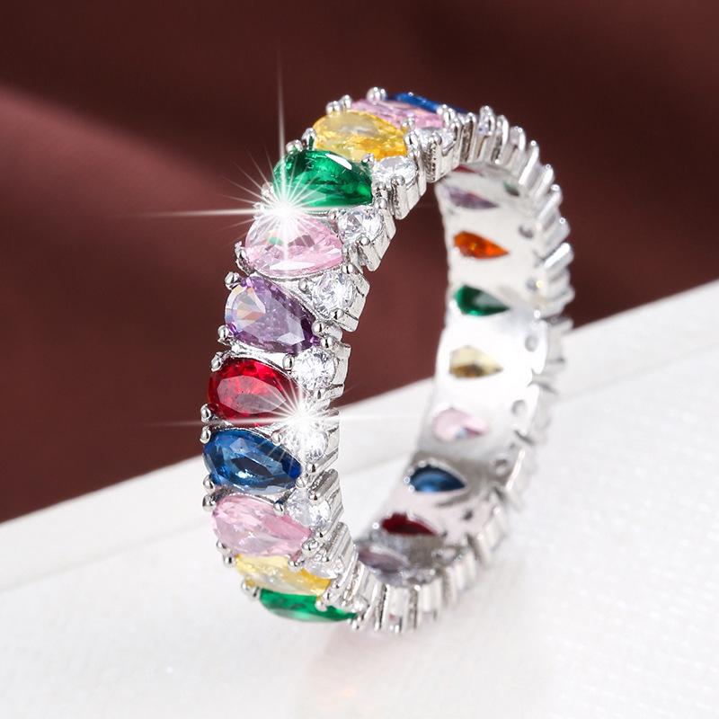 Seven-Color Retro Floral Zircon Women's Ring In Pure Copper