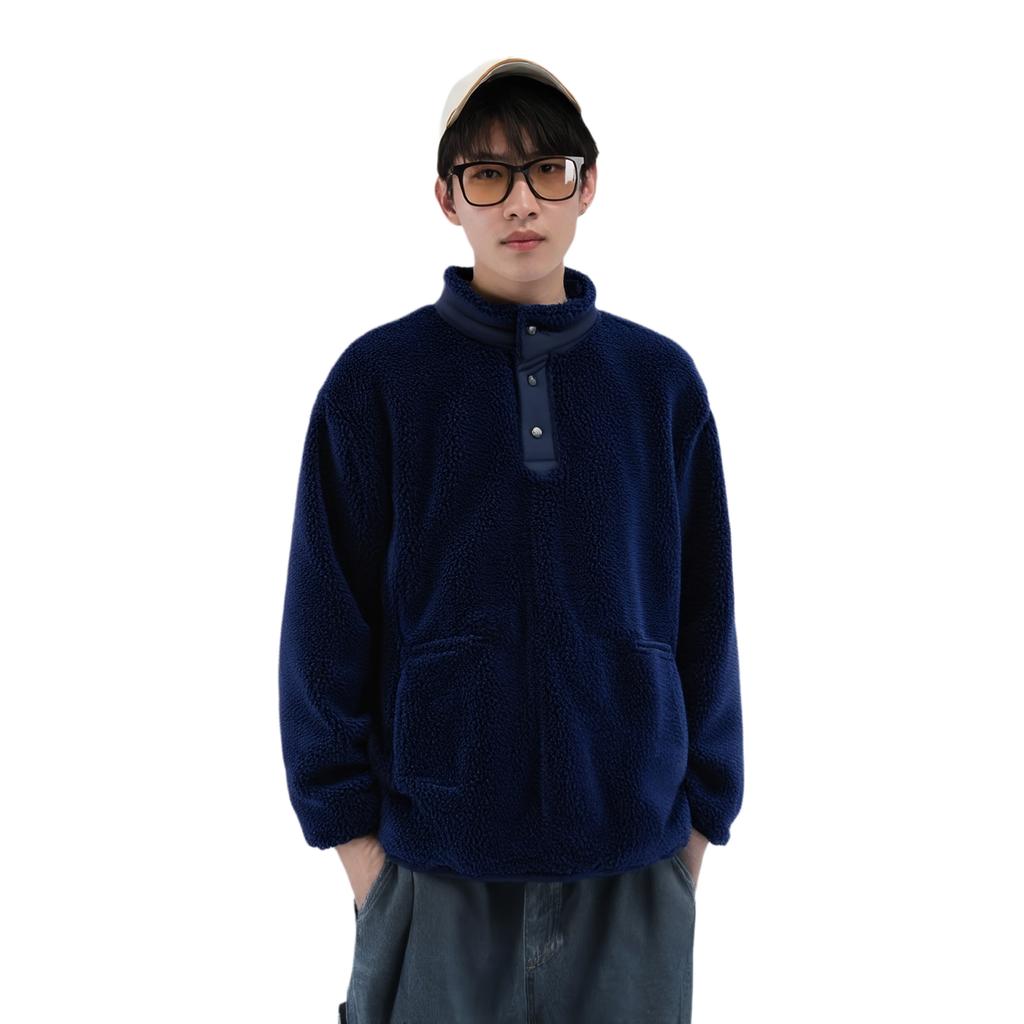 Uniqlo X White Mountaineering Collaboration Fleece Loose Pullover Sweatshirt Unisex sweatshirt Indigo 443221-69