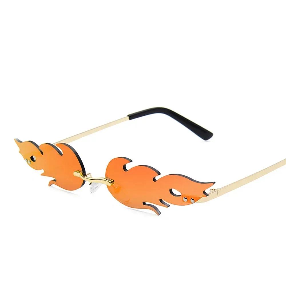 Luxury Fire Flame Sunglasses Women Vintage Rimless Wave Metal Shades UV400 Mirror Eyewear Fashion Sun Glasses