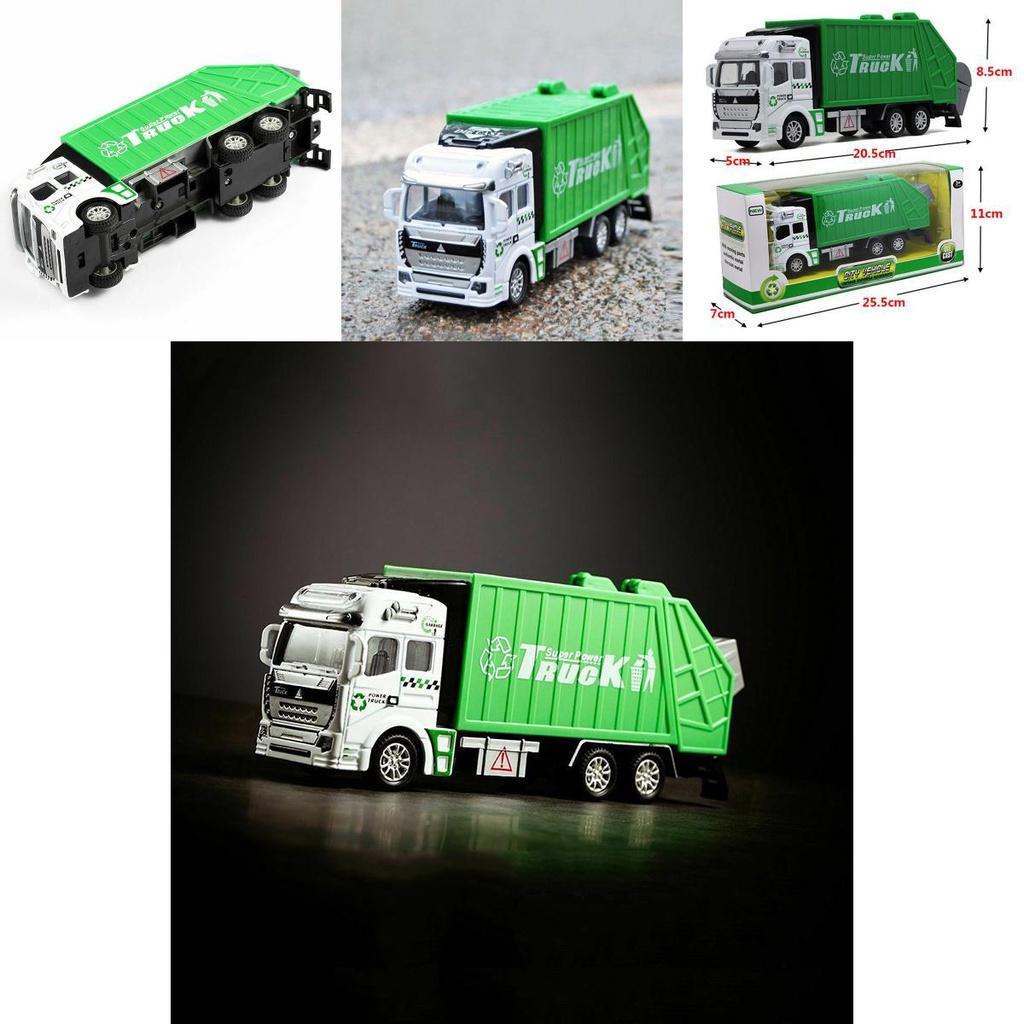Colorful Diecast Garbage Truck Toy With Trash Bin For Kids Boys Xmas Gift