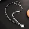 Heart Trendy Shape Titanium Steel Necklace Featuring Stylish Black And White Checkerboard Design