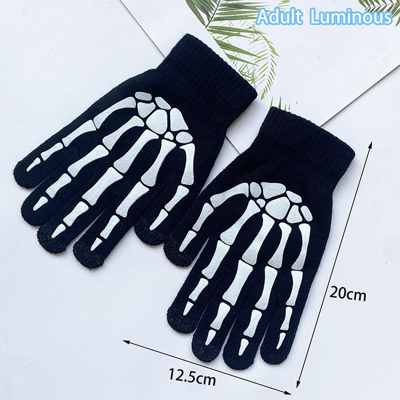 Fashion Halloween Skeleton Ghost Gloves Hat Creative Luminous Half Finger Full Fingers Print Warm Breathable Gloves Gifts