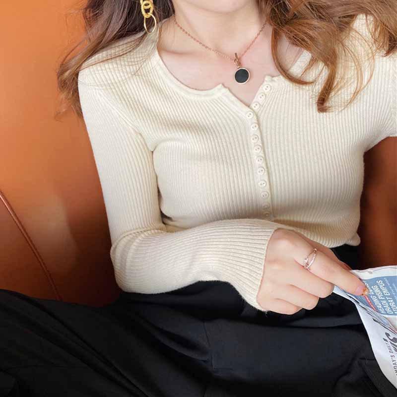 Knit Sweater Women Spring Autumn Base Layer Slim Long Sleeve Black Tight Top