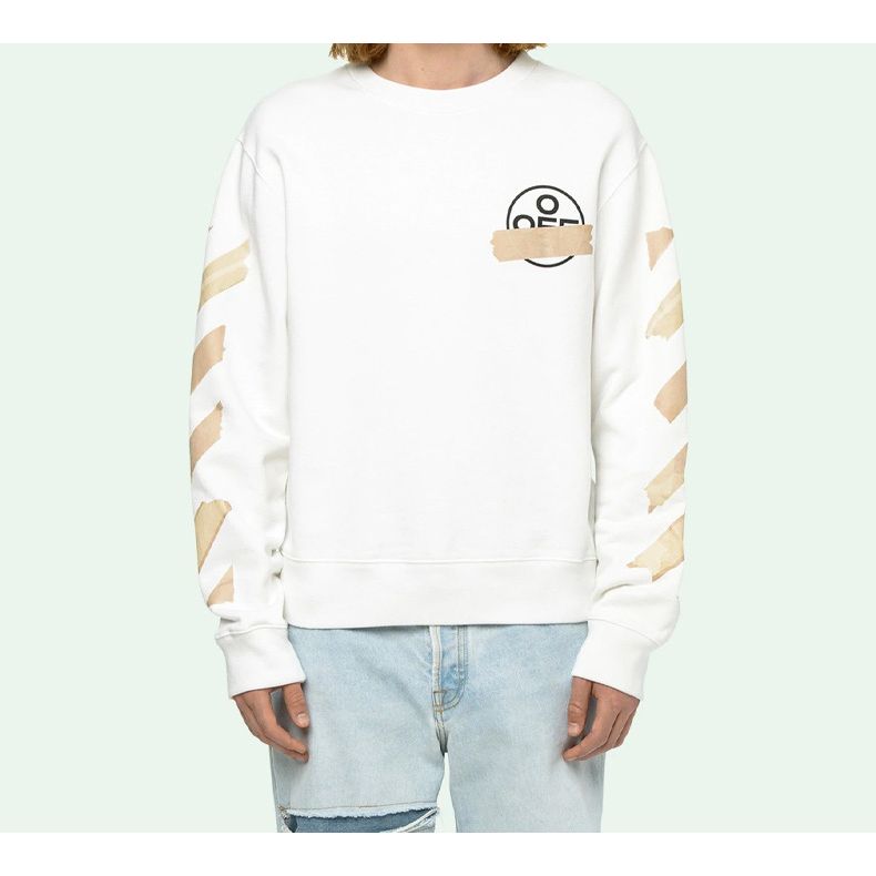 Off-White Tape Arrows Slim Crewneck White/Beige Men Tops OMBA025R20E300020148
