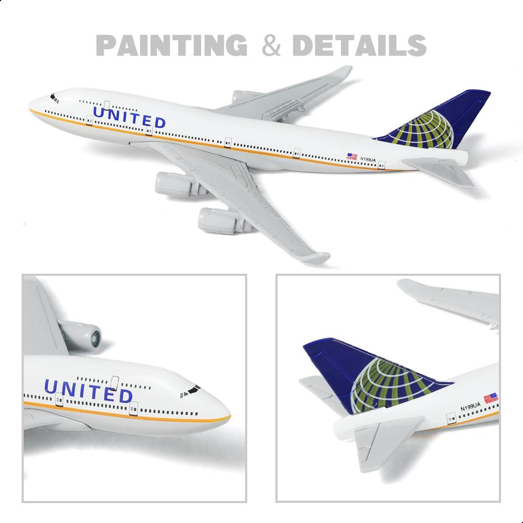 QIYUMOKE United Airlines Boeing 747 Airplane Diecast Finished Model with Plastic Desktop Display Creative Passenger Aircraft Decoration 1/400 Model,