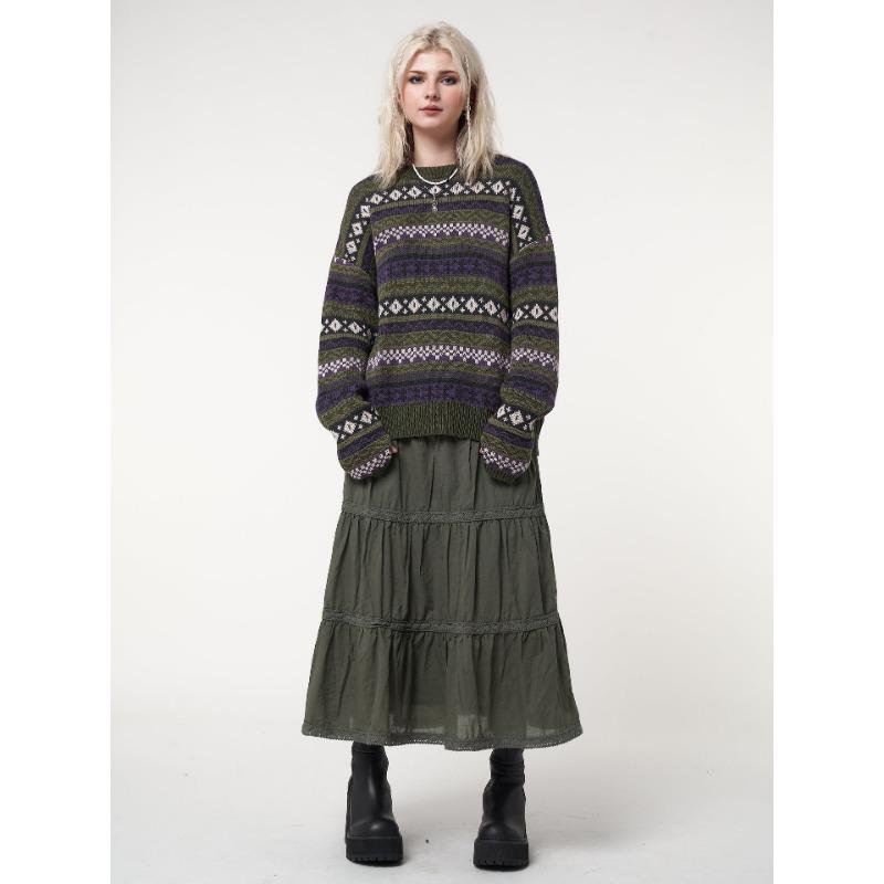 Women's Early Autumn Loose Thin Casual Fashion Collision Splicing Long-sleeved Blouse Pullover Wool Sweater