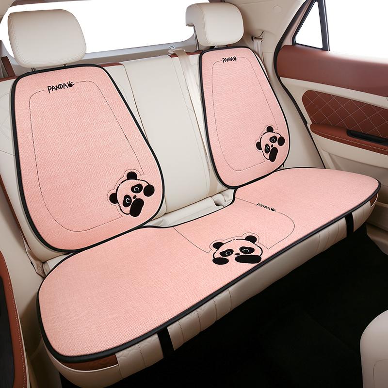 New Linen Cartoon Panda Car  Seat Cushion Non-slip Breathable Universal Car Seat Cover for Most Cars All Seasons Universal