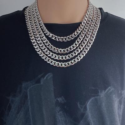 Mens Necklaces Chains Stainless Steel Silver Color Necklace for Men Women Curb Cuban Chain Jewelry