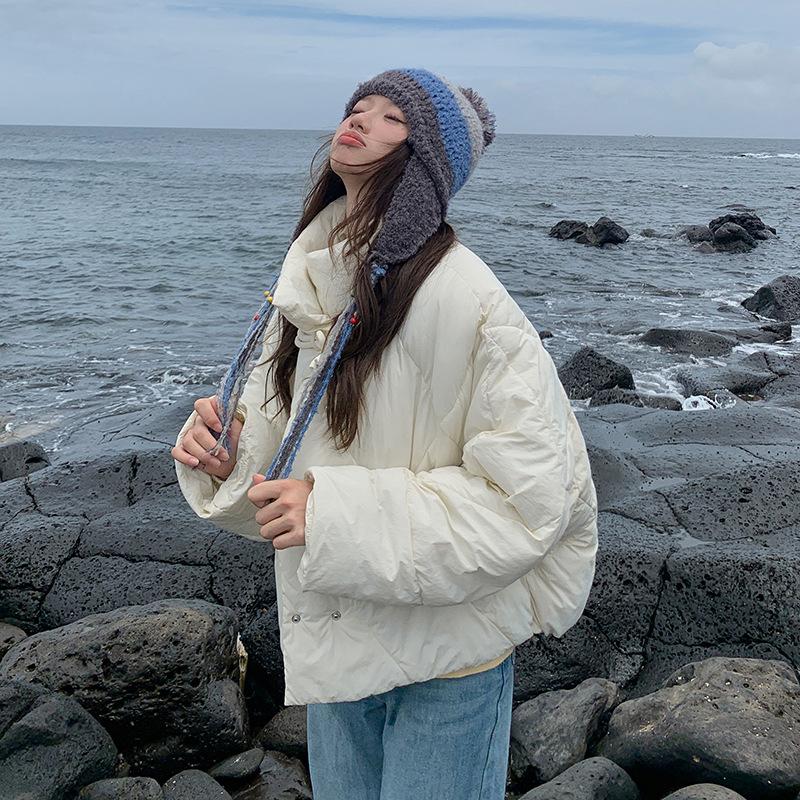 Sweet and cute horn buttons, college style down cotton jacket, winter short Korean version of casual slimming student cotton clothes