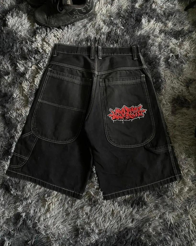 Men's Y2K Retro Hip Hop Embroidered Denim Shorts - High Waist, Casual & Versatile.