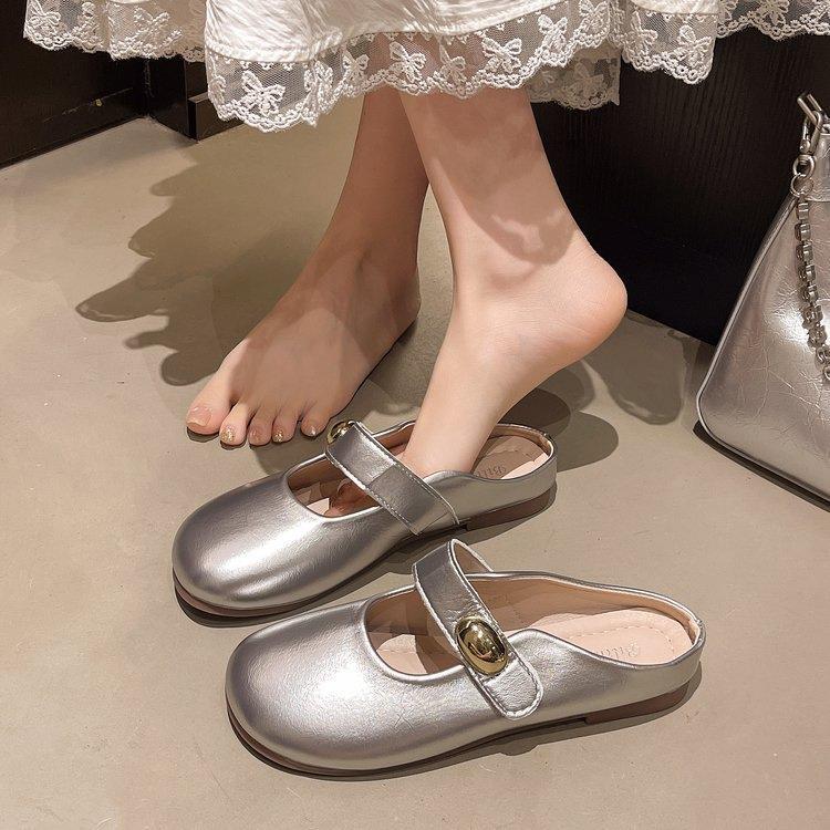 Beautiful flat-bottomed bag head half slippers women's summer outer wear summer new Mary Jane cool slippers