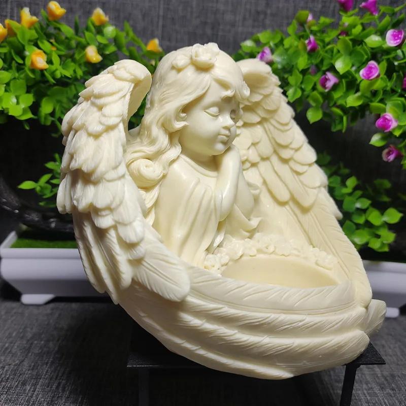 Angel Girl Character  Person Statue-  Cute Home Room Desktop Wedding Romantic Candlestick Decor Statue