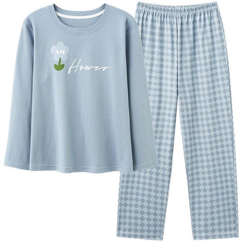 Women Suit 2PC Set Cotton Pajamas T-shirt and Pants Cotton Oversize Loose Casual Summer Suit Two Pieces Top Pants
